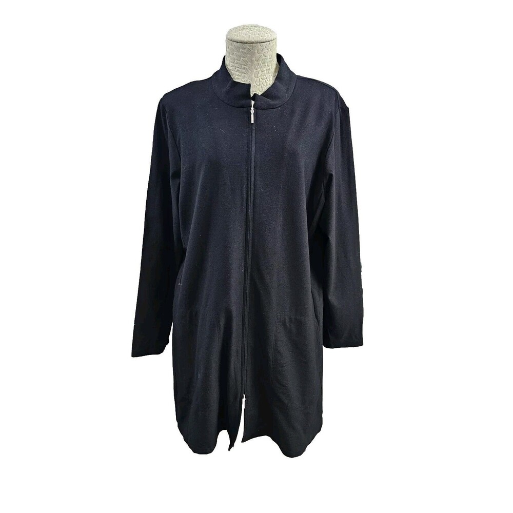 Eileen Fisher Women's L Black Zip Up Mandarin‎ Collar Jacket Blazer Casual Coat